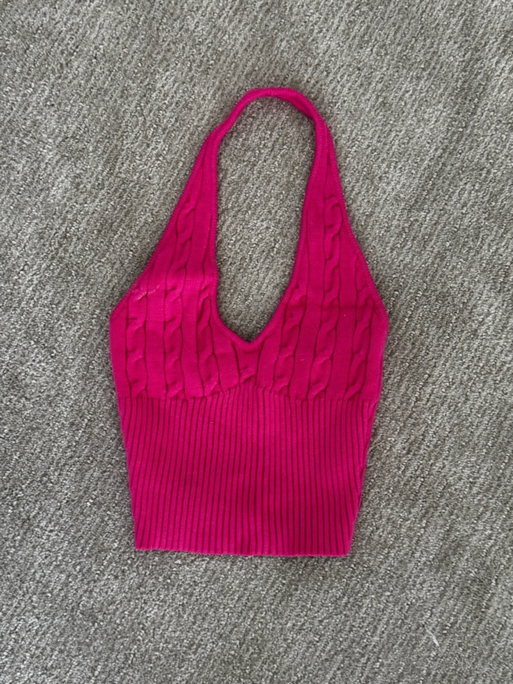 BO&TEE Hot Pink Cable Knit Halter Crop Top